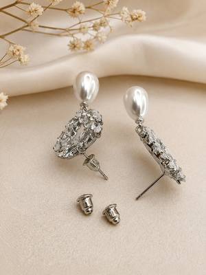 Silver toned korean cz drop earrings 3
