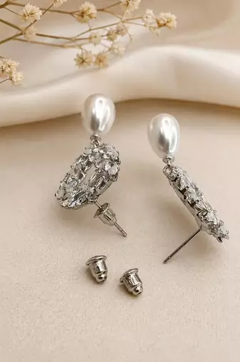 Silver toned korean cz drop earrings