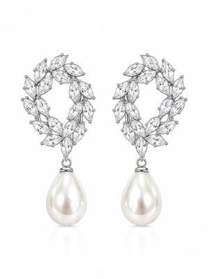 Silver toned korean cz drop earrings 4