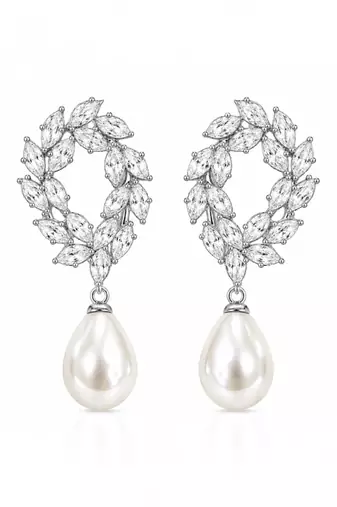 Silver toned korean cz drop earrings
