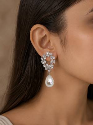 Silver toned korean cz drop earrings 5