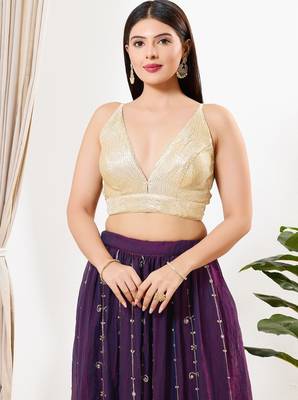 Women's sequence padded back open sleeveless saree blouse 1
