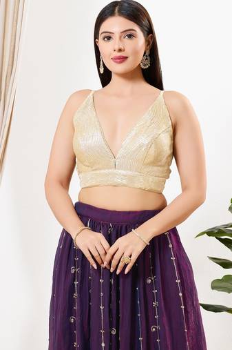 Women's sequence padded back open sleeveless saree blouse