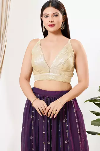 Women's sequence padded back open sleeveless saree blouse