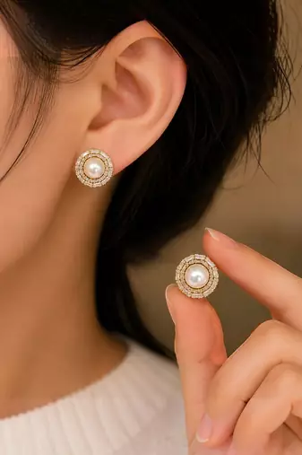 Anti tarnish circular cz stud earrings