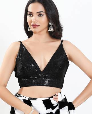 Women's sequence padded back open sleeveless saree blouse 1