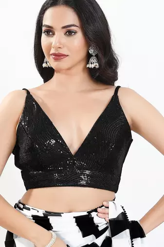 Women's sequence padded back open sleeveless saree blouse