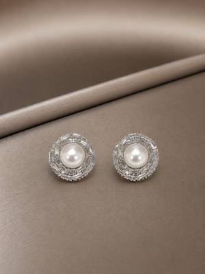 Silver tone circular cz stud earrings 1