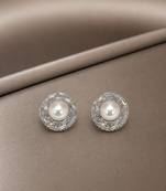 Silver tone circular cz stud earrings
