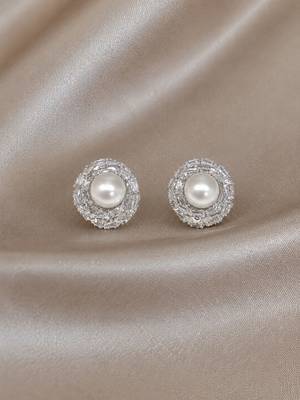 Silver tone circular cz stud earrings 2