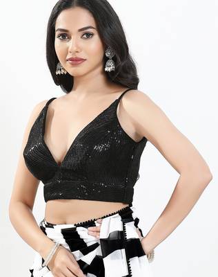 Women's sequence padded back open sleeveless saree blouse 3
