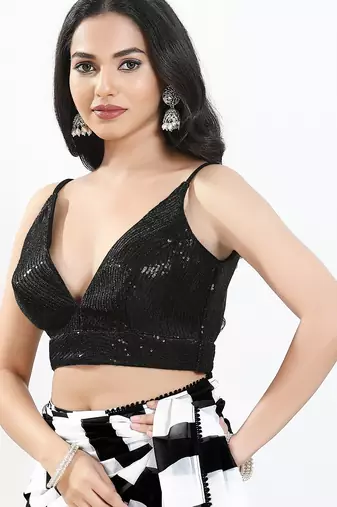 Women's sequence padded back open sleeveless saree blouse