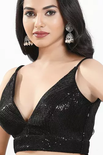 Women's sequence padded back open sleeveless saree blouse