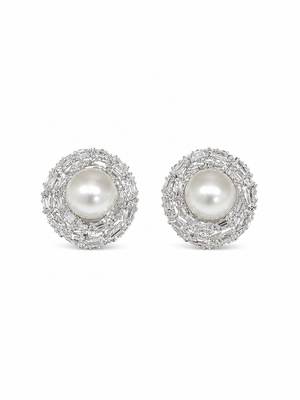 Silver tone circular cz stud earrings 4