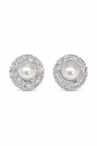 Silver tone circular cz stud earrings
