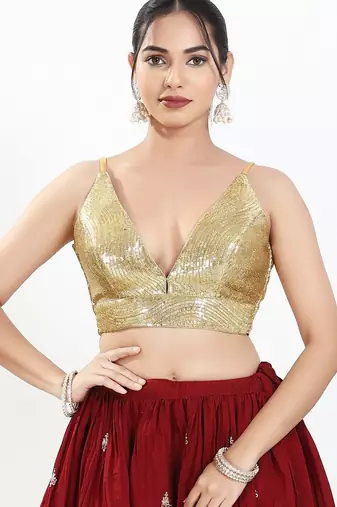 Women's sequence padded back open sleeveless saree blouse