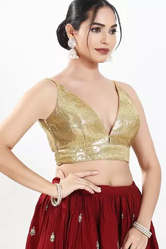 Women's sequence padded back open sleeveless saree blouse