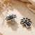German silver black floral drop earrings