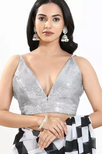 Women's sequence padded back open sleeveless saree blouse