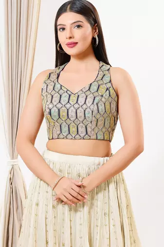 Women's silk padded back open sleeveless saree blouse