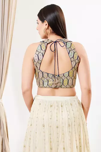 Women's silk padded back open sleeveless saree blouse