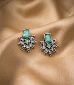 German silver mint green floral drop earrings