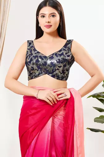 Women's silk padded back open sleeveless saree blouse
