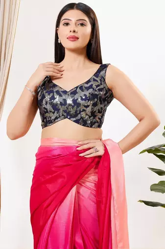 Women's silk padded back open sleeveless saree blouse