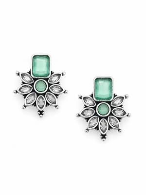 German silver mint green floral drop earrings 4