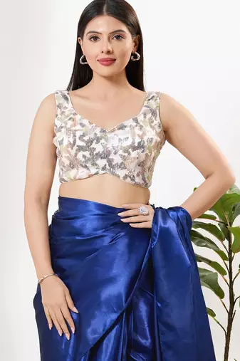 Women's silk padded back open sleeveless saree blouse