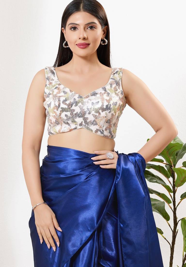 Women's silk padded back open sleeveless saree blouse