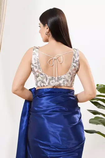 Women's silk padded back open sleeveless saree blouse