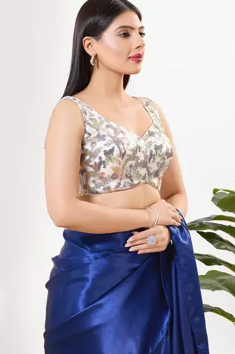 Women's silk padded back open sleeveless saree blouse