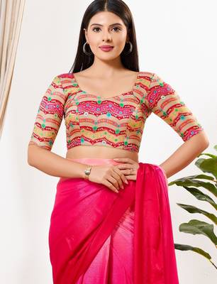 Women's silk padded back open elbow sleeves saree blouse 1