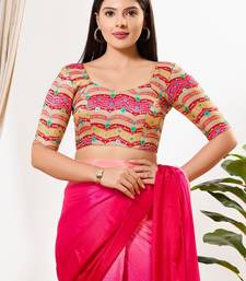 Women's silk padded back open elbow sleeves saree blouse