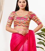 Women's silk padded back open elbow sleeves saree blouse