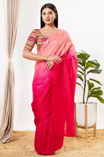 Women's silk padded back open elbow sleeves saree blouse