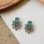 German silver pink green floral drop earrings