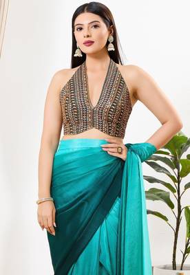Women's silk padded back open sleeveless saree blouse 1