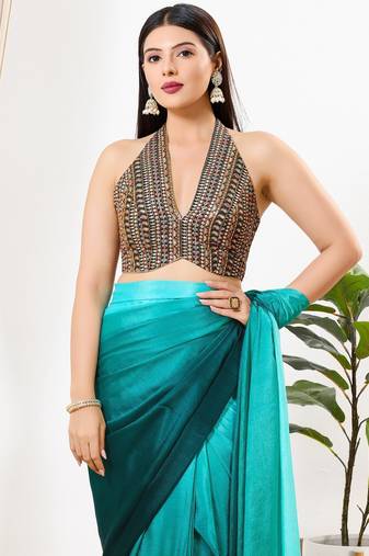Women's silk padded back open sleeveless saree blouse