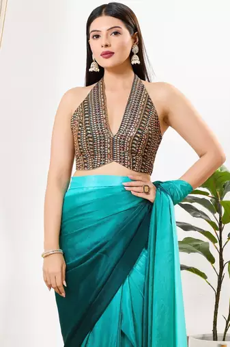 Women's silk padded back open sleeveless saree blouse