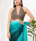 Women's silk padded back open sleeveless saree blouse