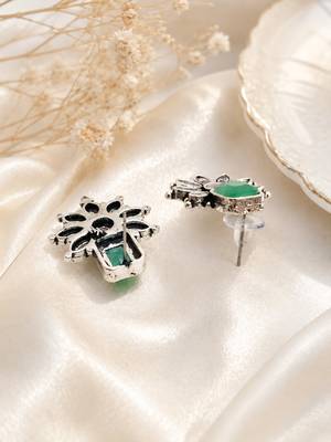 German silver pink green floral drop earrings 3