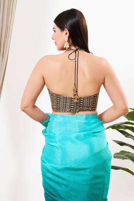 Women's silk padded back open sleeveless saree blouse 2