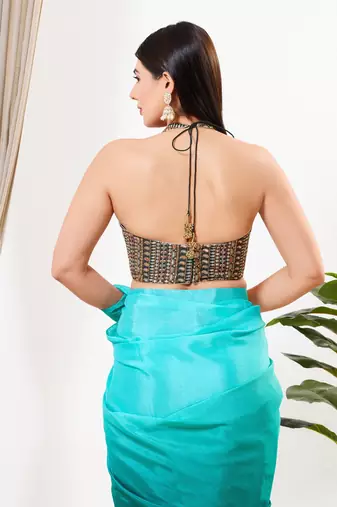 Women's silk padded back open sleeveless saree blouse