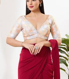 Women's silk padded back open elbow sleeves saree blouse