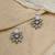 German silver pink floral drop earrings