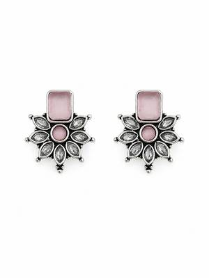 German silver pink floral drop earrings 4