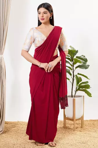 Women's silk padded back open elbow sleeves saree blouse