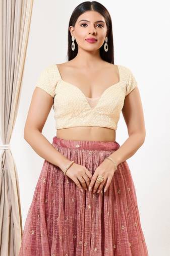 Women's silk padded back open short sleeves saree blouse